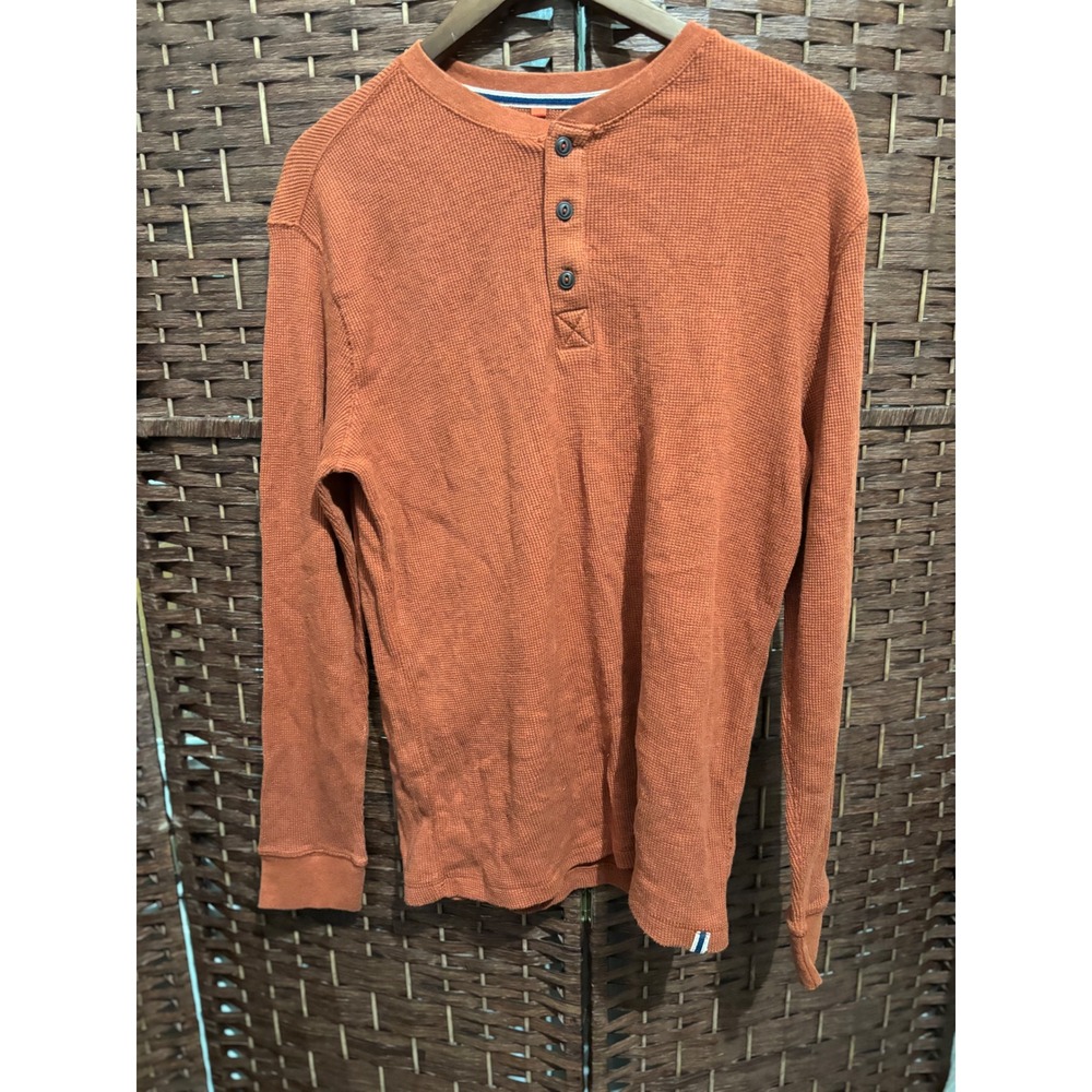Ruff Hewn Mens Small Burnt Orange Waffle Knit Henley Long Sleeve Top